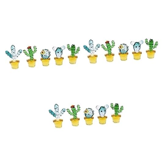 Abaodam 15 Pcs Cactus Ornament Miniature Plants Art Glass Mini Cacti Art Cactus Glass Figurine Table Crystal Statue Tabletop Sculpture Glass Decor Dash Board Soda Lime Glass Combination 556742270