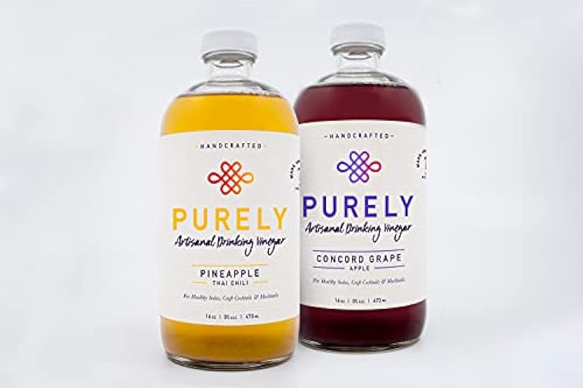 Purely Drinks Drinking Vinegar/Shrub - Two Bottle Set Pineapple Thai Chili + Concord Grape Apple Cocktail/Mocktail/Tonic Mixer, Organic, Plant-based, Vegan, Paleo, Low Sugar, Calories 16oz x 2 340320963