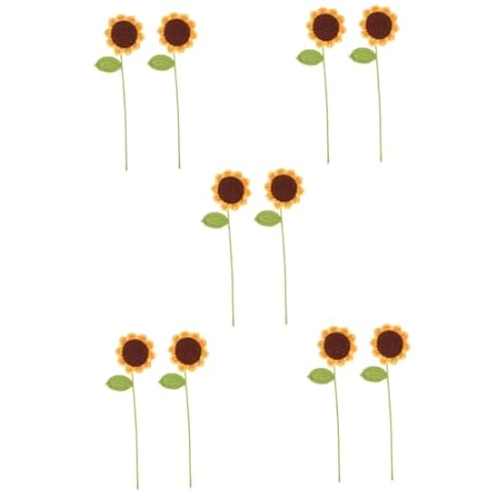 NOLITOY 10 Pcs Knitted Sunflower Artificial Flower Ornament Handmade Sunflowers Knitted Flower with Stems Sunflower Ornament Artificial Flower Bouquet Simulation Flower Bride Wool Roses 801851584