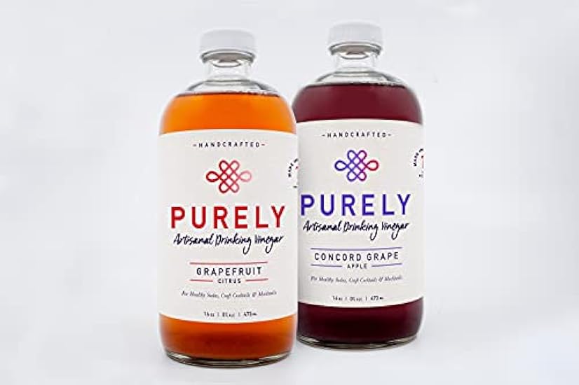 Purely Drinking Vinegar/Shrub - Two Bottle Set - Grapefruit + Concord Grape Apple - Cocktail/Mocktail/Tonic Mixer, Organic, Plant-based, Vegan, Paleo, Low Sugar, Low Calories 522704730