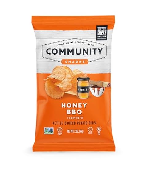 Community Snacks - 25 Count Honey BBQ Flavor Kettle Cooked Potato Chips - 2 Oz bolsas - Non-GMO, Gluten-Free, Kosher, Vegetarian - Sweet Smokiness in Every Crunch - Chipping In & Giving Back 53243381