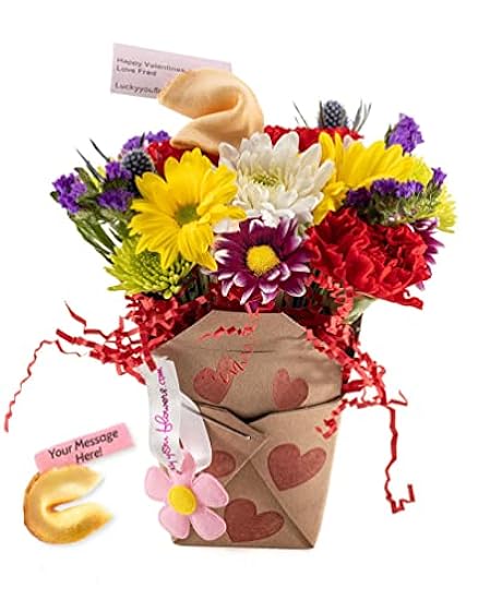 XOXO Fresh Cut Live Flowers Arranged in a Takeout Container with Your Personal Message Tucked Inside a Fortune Cookie 125970758