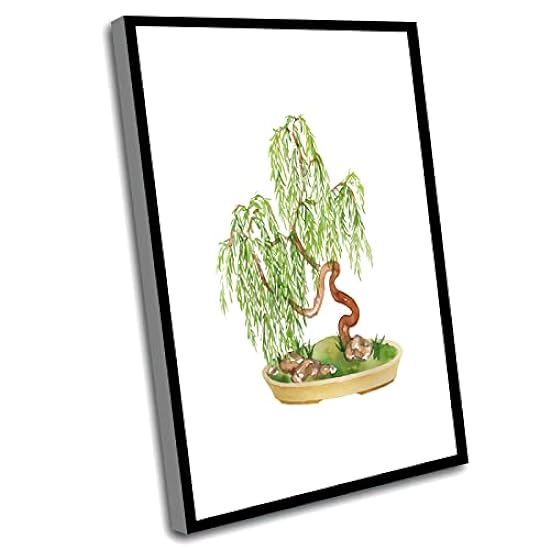 Country Decor For The Home Kitchen,Watercolor Bonsai Willow Printable Art,Miniature Tree Art Painted Bonsai Print Japanese Tree Painting Asian Decor,16x24 Inch Framed Wall Art 701126875