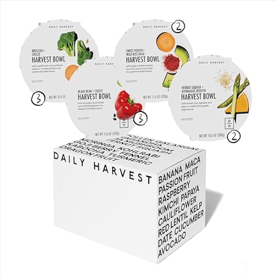 Daily Harvest - New Mom Box (12 Pack), Orgnic Frozen Smoothies(4), Harvest Bowls(2), Breakfast Oat Bowls(2), Lunch/Dinner Burrito Bowl(2), Soup(1), Snack Bites(1), Sin gluten, Fruit+Vegetables, Sin azucar Added, Vegan, Healthy Snack Drinks+Meals 507378223
