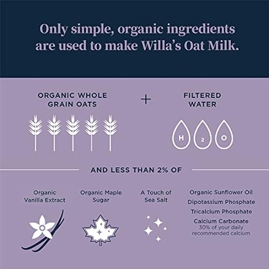 Willa´s Organic Barista Oat Milk, 32 oz, 6 pack - Foams and Froths, Organic Ingredients, Organic Whole Grain Oats, Organic Vanilla Extract, No Rapeseed oil, No Gums, No Glyphosate 207060066