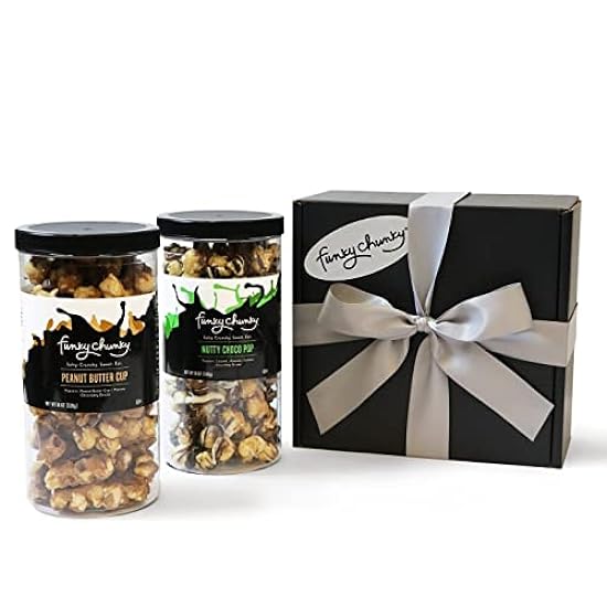 Funky Chunky Gourmet Popcorn, Chocolatey Popcorn, Pretzel, and Nutty Mixes, Gift Set, Nutty Choco Pop & Peanut Butter Cup Popcorn, 19-Ounce Canisters (Pack of 2) 570990803