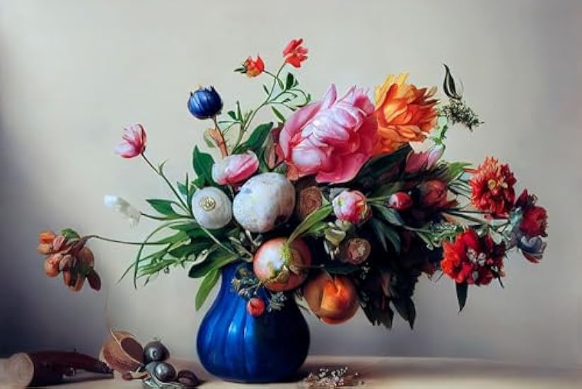 Flower Bouquet With Blue Vase Poster Print - Treechild (36 x 24) 244968068
