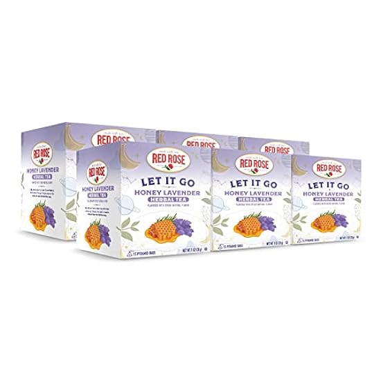 Red Rose Honey Lavender Herbal Tea ´´Let It Go´´ with 15 Individually Wrapped Pyramid Tea bolsas Per Box (Pack of 6) Caffeine-Free Brew Hot Beverage Rojo Rose Moments Tea Blend 57190644