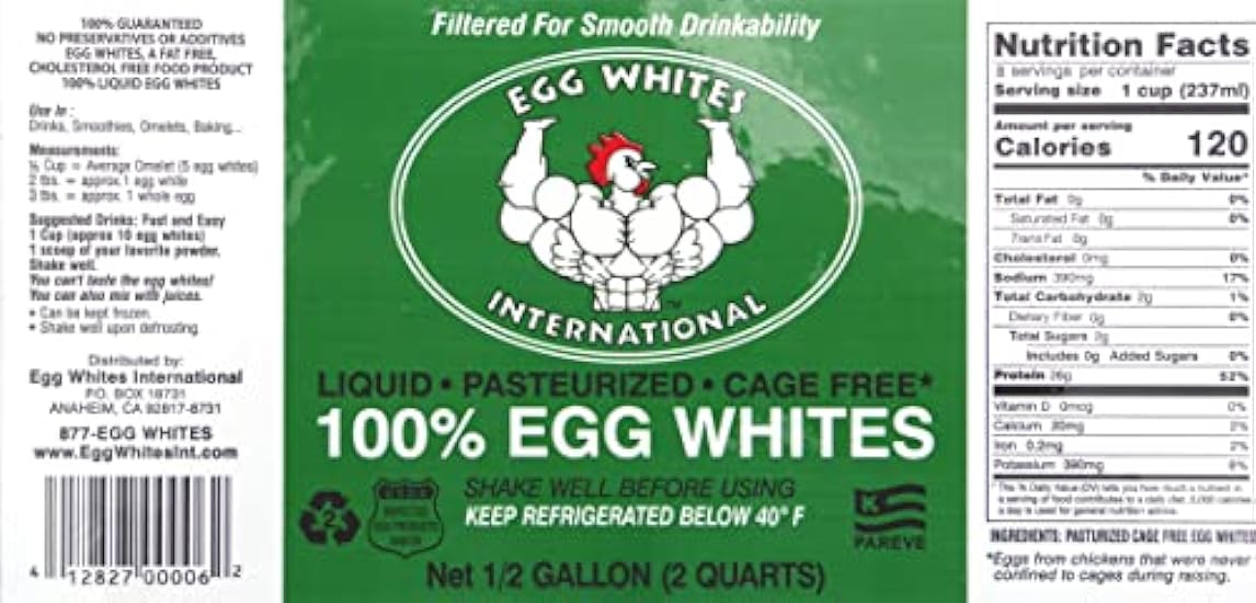 Egg Blancos International 100% Pure Liquid Egg Blancos Designed to Drink. NOW 100% CAGE FREE (4 Half Gallons) 268657617
