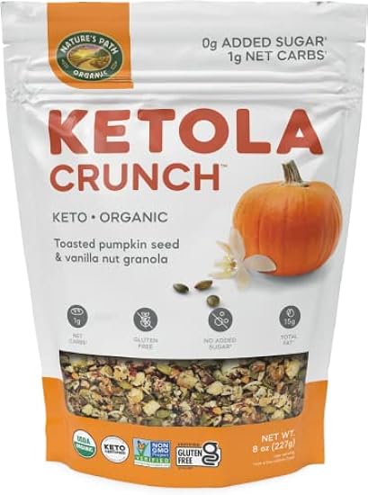 Nature´s Path Organic Keto Crunch Toasted Pumpkin Seed and Vanilla Nut Granola, 8 Ounce (Pack of 6), Keto Certified, Non-GMO, Sin gluten, 1g Net Carbs, 5g Plant Based Protein  671543395