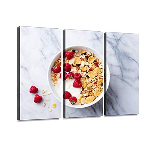 healthy breakfast fresh granola muesli with yogurt and berries on - Canvas Wall Art -Paintings Wall Artworks Pictures for Living Room Bedroom Decoration, 3 Panels Home Wall Decor Posters 511732599