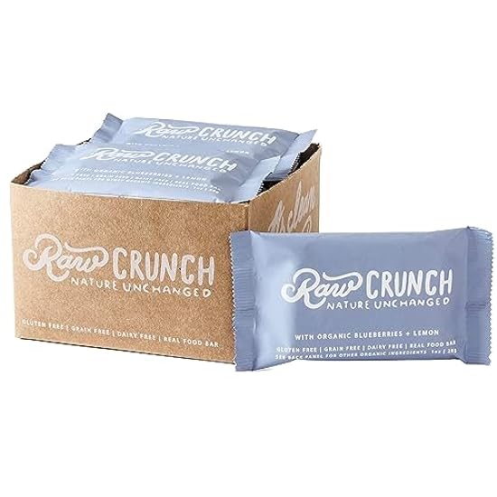 Raw Crunch Bar (Box of 12) - Organic Blueberry Lemon - Sin gluten, Grain Free, Dairy Free, Low Carb, Low Sugar, Paleo, Plant Based Protein,150 Calorie Real Food Bar 504259886