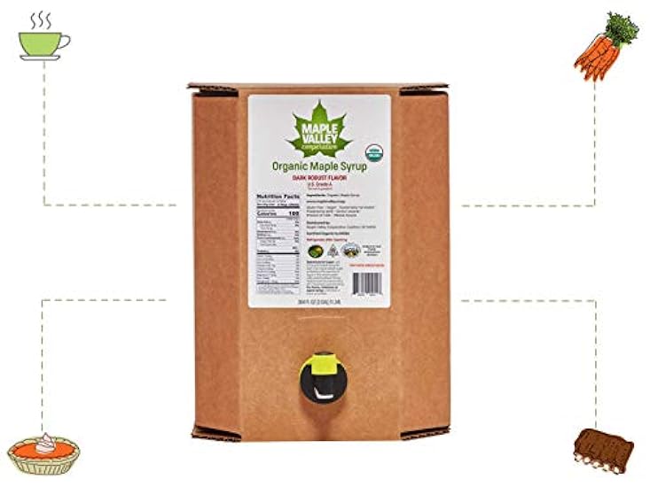 Maple Valley Organic Maple Syrup, 3-Gallon Bag-In-Box, Grade A (Amber Color, Rich Taste) 586052377