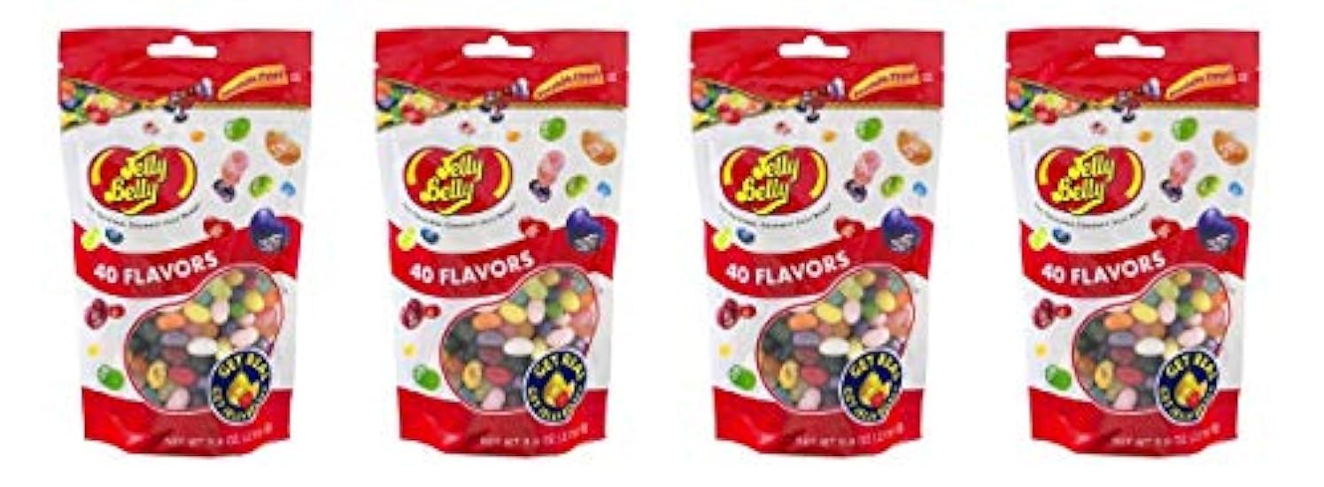 Jelly Belly 40 Assorted Jelly Bean Flavors - 9.8 oz Resealable Stand Up Pouch (Pack of 4) 111409070