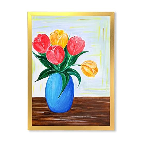 DesignQ Bouquet Of Rojo and Orange Tulips In A Vase Tra