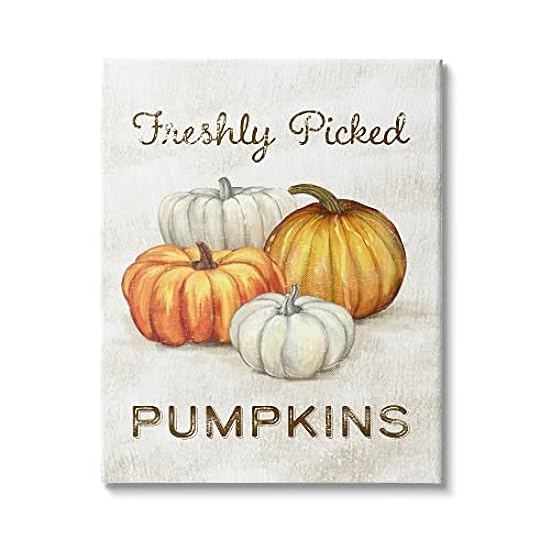 Stupell Industries Freshly Picked Phrase Orange Blanco Pumpkin Harvest Canvas Wall Art, 16 x 20 699418225