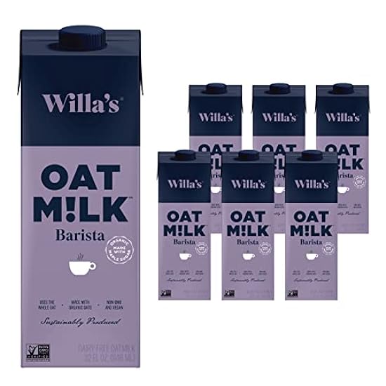 Willa´s Organic Barista Oat Milk, 32 oz, 6 pack - Foams and Froths, Organic Ingredients, Organic Whole Grain Oats, Organic Vanilla Extract, No Rapeseed oil, No Gums, No Glyphosate 207060066