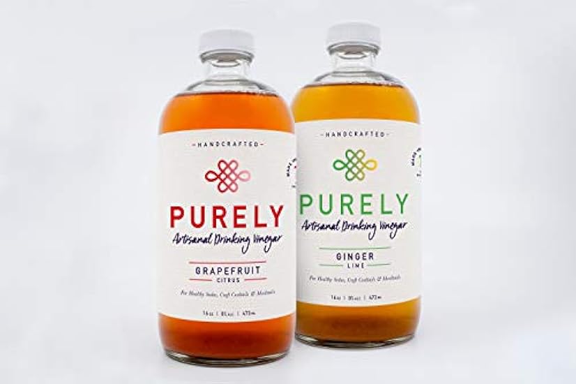 Purely Drinking Vinegar/Shrub - Two Bottle Set 16oz - Grapefruit + Ginger Lime - Cocktail/Mocktail/Tonic Mixer, Organic, Plant-based, Vegan, Paleo, Low Sugar, Low Calories 769704528