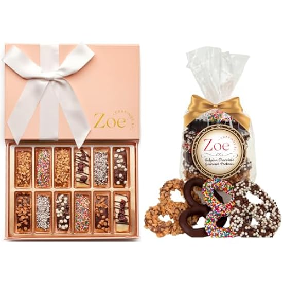 CRAVINGS BY ZOE Biscotti Galletas Pink 12PC + Chocolate Covered Pretzels 8oz. Gift Basket 546760945
