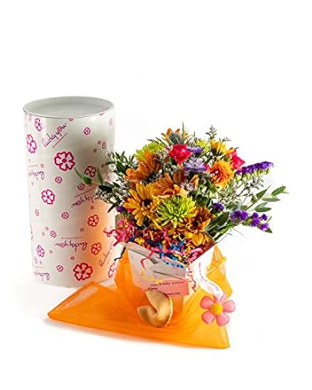 Birthday Blast Fresh Cut Live Flowers Arranged in a Takeout Container with your Personal Message Tucked Inside a Fortune Cookie 738979186