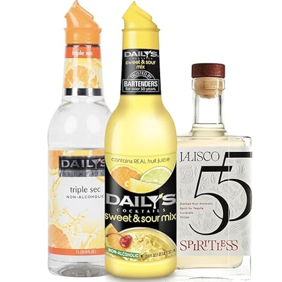 Spiritless Jalisco 55 Distilled Non-Alcoholic Tequila Bundle with Dailys Mix – Margarita - Premium Zero-Proof Liquor Spirits for a Refreshing Experience 127725259