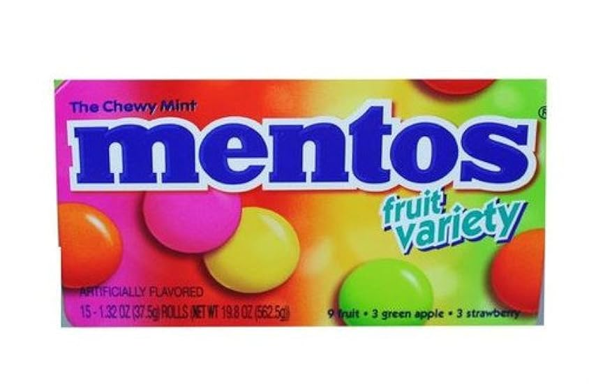 Mentos Fruit Variety - 2/15/1.32oz Cases 30 Rolls, Chew