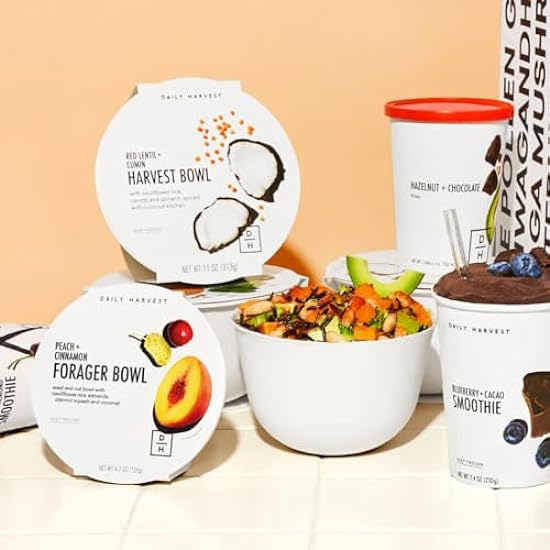 Daily Harvest - New Mom Box (12 Pack), Orgnic Frozen Smoothies(4), Harvest Bowls(2), Breakfast Oat Bowls(2), Lunch/Dinner Burrito Bowl(2), Soup(1), Snack Bites(1), Sin gluten, Fruit+Vegetables, Sin azucar Added, Vegan, Healthy Snack Drinks+Meals 350723099