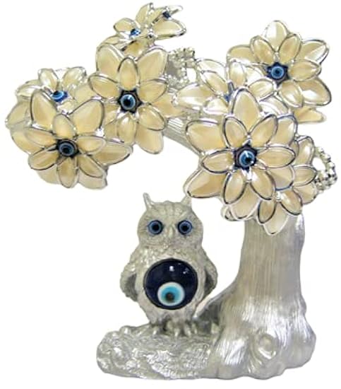 Silver colored Evil Eye Bonsai tree with Owl and Blanco