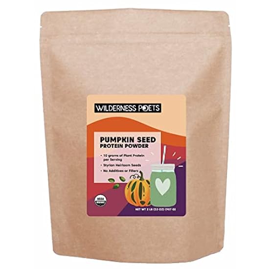 Wilderness Poets, Organic Pumpkin Seed Protein Powder (32 Ounce - 2 Pound) Cold-Pressed, Vegan, Unsweetened, Non-GMO, Dairy Free, 100% Plant Based 650181653