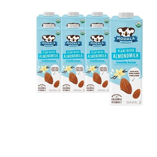Mooala – Organic Vanilla Bean Almondmilk, 33.8 oz (Pack of 6) – Shelf-Stable, Non-Dairy, Gluten-Free, Vegan & Plant-Based Beverage 546204063