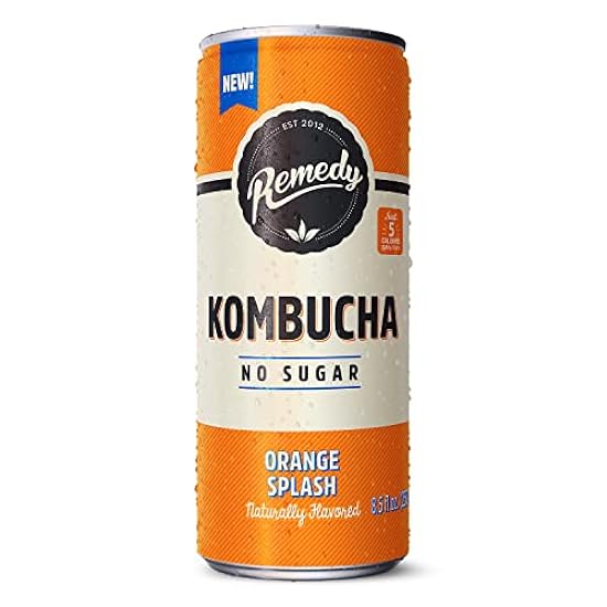 Remedy Kombucha Tea Organic Drink - Sin azúcar, Keto, Vegan, Non-GMO, Sin gluten & Low Calorie - Sparkling Live Beverage w/ Gut Health & Probiotic Like Benefits - Orange Splash - 8.5 Fl Oz Can, 24-Pack 359301788