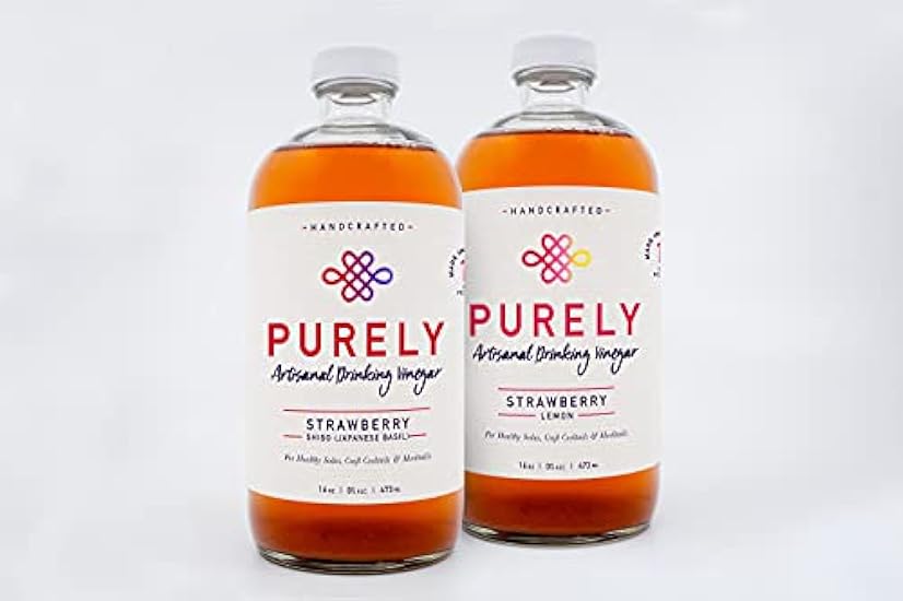 Purely Drinking Vinegar/Shrub - Two Bottle Set - Strawberry Shiso + Strawberry Lemon - Cocktail/Mocktail/Tonic Mixer, Organic, Plant-based, Vegan, Paleo, Low Sugar, Low Calories 485994079