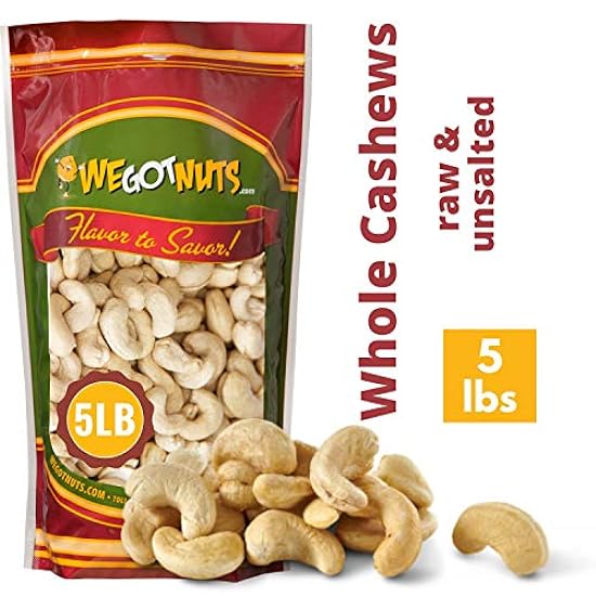 Raw Whole Unsalted Cashews – 5 lbs.- Premium Quality Ko