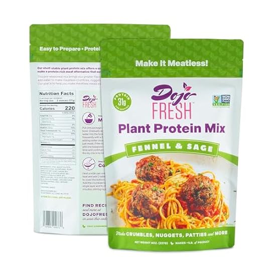 Dojo Fresh Fennel and Sage Plant Protein Mix – Plant Based Meat Alternative for Meatless Sausage Substitute - Vegan, Soy Free, Non-GMO, Shelf Stable - 31g Protein Per Serving (8 oz, Pack of 3) 929592977
