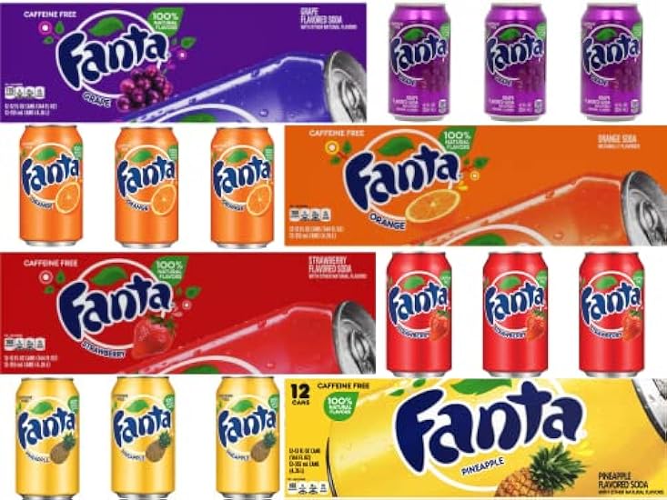 Fanta Fruit Flavored Soft Drink - Pineapple, Orange, Strawberry, and Grape Flavors - Bundled by Louisiana Pantry (Variety Pack, 48 Pack Variety) 129491914