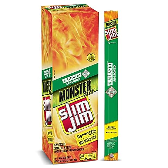 Slim Jim Monster Smoked Meat Sticks, Tabasco Flavor, 1.