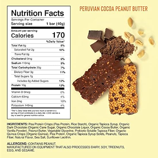 Mezcla Vegan Protein Bars, Sin gluten Snack Made with Pea Protein, Chocolate Chips and Other Premium Ingredients, Healthy Snacks, Peruvian Cocoa Peanut Butter, 10g of Protein, 15 Pack 261063266