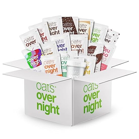 Oats Overnight - Ultimate Variety Pack High Protein, High Fiber Breakfast Shake - Sin gluten, Non GMO Oatmeal Chocolate Chip Cookie Dough, Banana Bread & More (16 Pack + BlenderBottle) 867628105