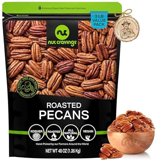 Nut Cravings - Candied Pecans Honey Glazed Praline, No Shell (48oz - 3 LB) Bulk Nuts Packed Fresh in Resealable Bag - Healthy Protein Food Snack, All Natural, Keto Friendly, Vegan, Kosher 853646137