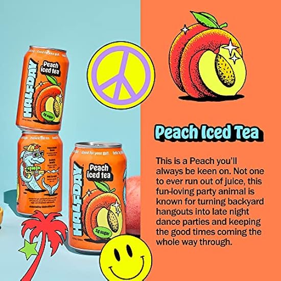 Halfday Prebiotic Peach Iced Tea 12-Pack - Nostalgic Flavor, Low Sugar, Incredible Taste - Paleo, Sin gluten, Drinks for Gut Health - Lightly Sweetened, Healthy Canned Iced Tea - 12 fl oz, 355 mL 53855517