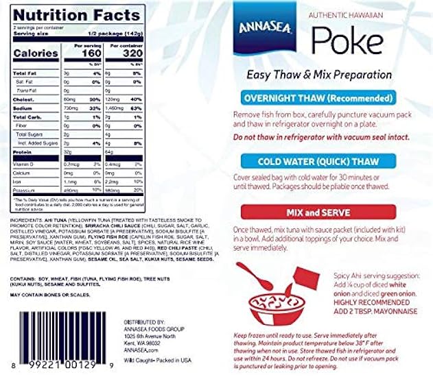 Annasea Frozen Poke Kit (Spicy Ahi) - 4 Pack, Sustainable Pole Caught Tuna 668011160