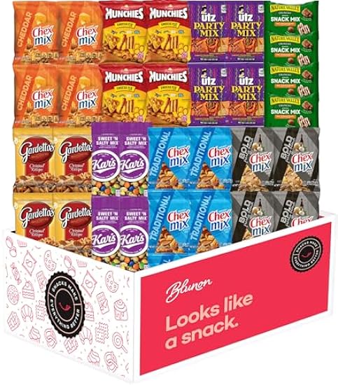 Snacks Variety Pack for Adults - Snack Pack Care Package - Party Mix Snack Mix Chex Mix Individual Packs Bulk Assortment (32 Pack) 316894320