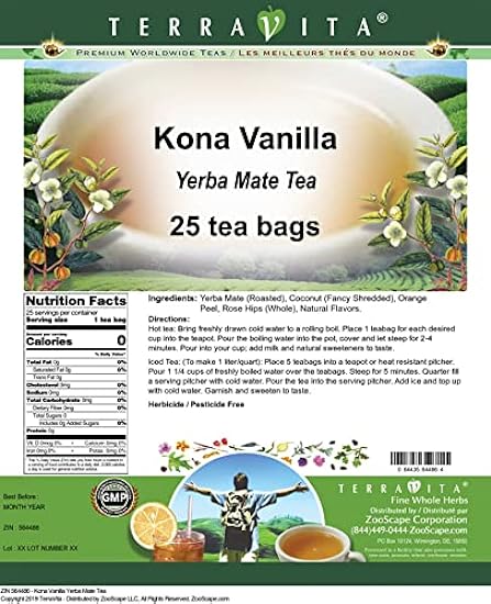 Kona Vanilla Yerba Mate Tea (25 tea bolsas, ZIN: 564486) - 3 Pack 840450342