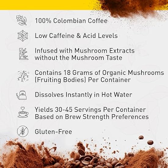 Enerhealth Botanicals NutriCafé Freeze Dried Lion´s Mane Instant Mushroom Café – Low Acidity, 100% Colombian Café, Infused with Organic Mushroom Extracts for Improved Focus & Memory – 3.17 oz 145417546