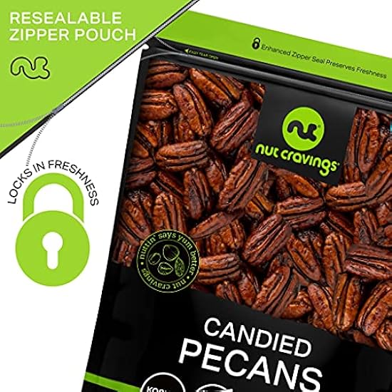 Nut Cravings - Candied Pecans Honey Glazed Praline, No Shell (48oz - 3 LB) Bulk Nuts Packed Fresh in Resealable Bag - Healthy Protein Food Snack, All Natural, Keto Friendly, Vegan, Kosher 690589001