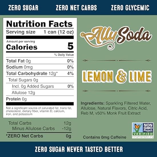 AlluSoda - Zero Sugar Craft Soda Naturally sweetened with Allulose, Monk Fruit & Reb M. Keto & Diabetic friendly with 0 net carbs and low calories (12-Pack Variety = 4 Craft Cola + 4 Lemon & Lime + 4 Gingerale) 227665738