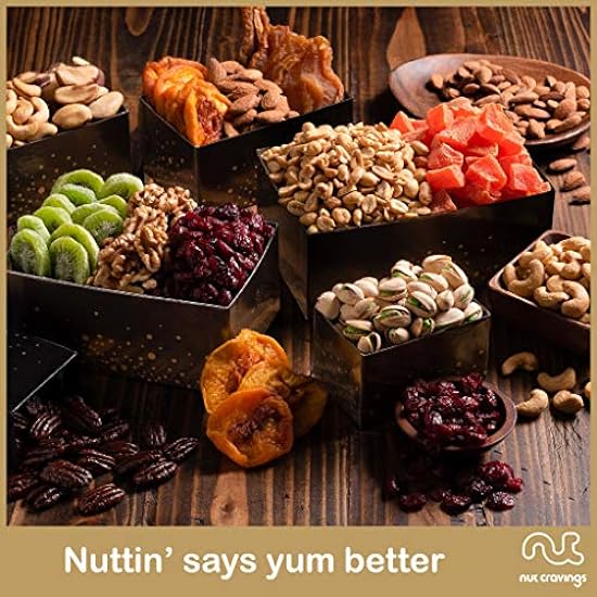 Nut Cravings Gourmet Collection - Dried Fruit & Mixed Nuts Gift Basket Negro Tower + Ribbon (12 Assortments) Easter Arrangement Platter, Birthday Care Package - Healthy Kosher USA Made 885250400