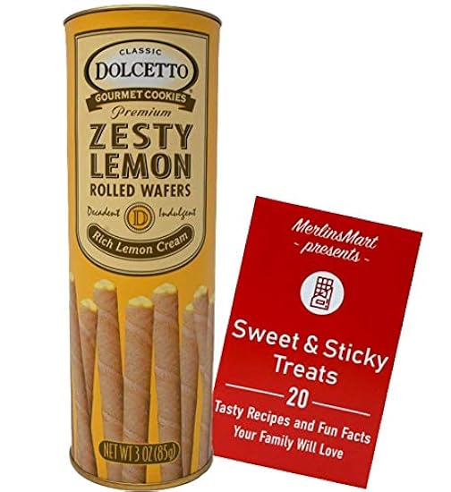 Dolcetto Premium Zesty Lemon Cream Filled Rolled Wafers Gourmet Galletas | Pack of 12 | Plus 1 Recipe Booklet Gift Bundle (3 Ounces) 639038488