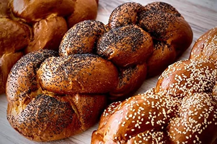 ChallahGram 3-PACK Kosher POPPY SEED Challah Bread-15 Ounce Traditional Braided Challah - POPPY SEED | Fresh & Delicious | Shabbat Challah Breads Great for your Holiday or Shabbat Table | 2-3 Day Shipping [ 3 Challah Breads Per Pack] (Long Braided Challah