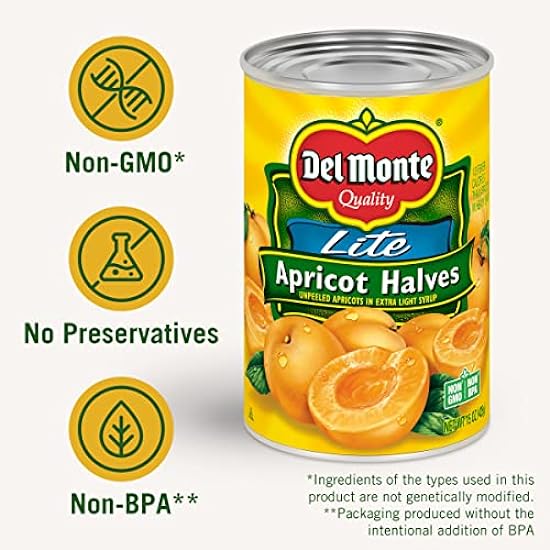 DEL MONTE Lite Apricot Halves in Extra Light Syrup, Canned Fruit, 15 oz can(12 Pack) 620829910